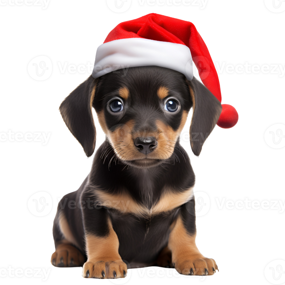 AI generated Artistic Realistic Style Cute Puppy Dog with Christmas Hat No Background Perfect for Print on Demand Merchandise png