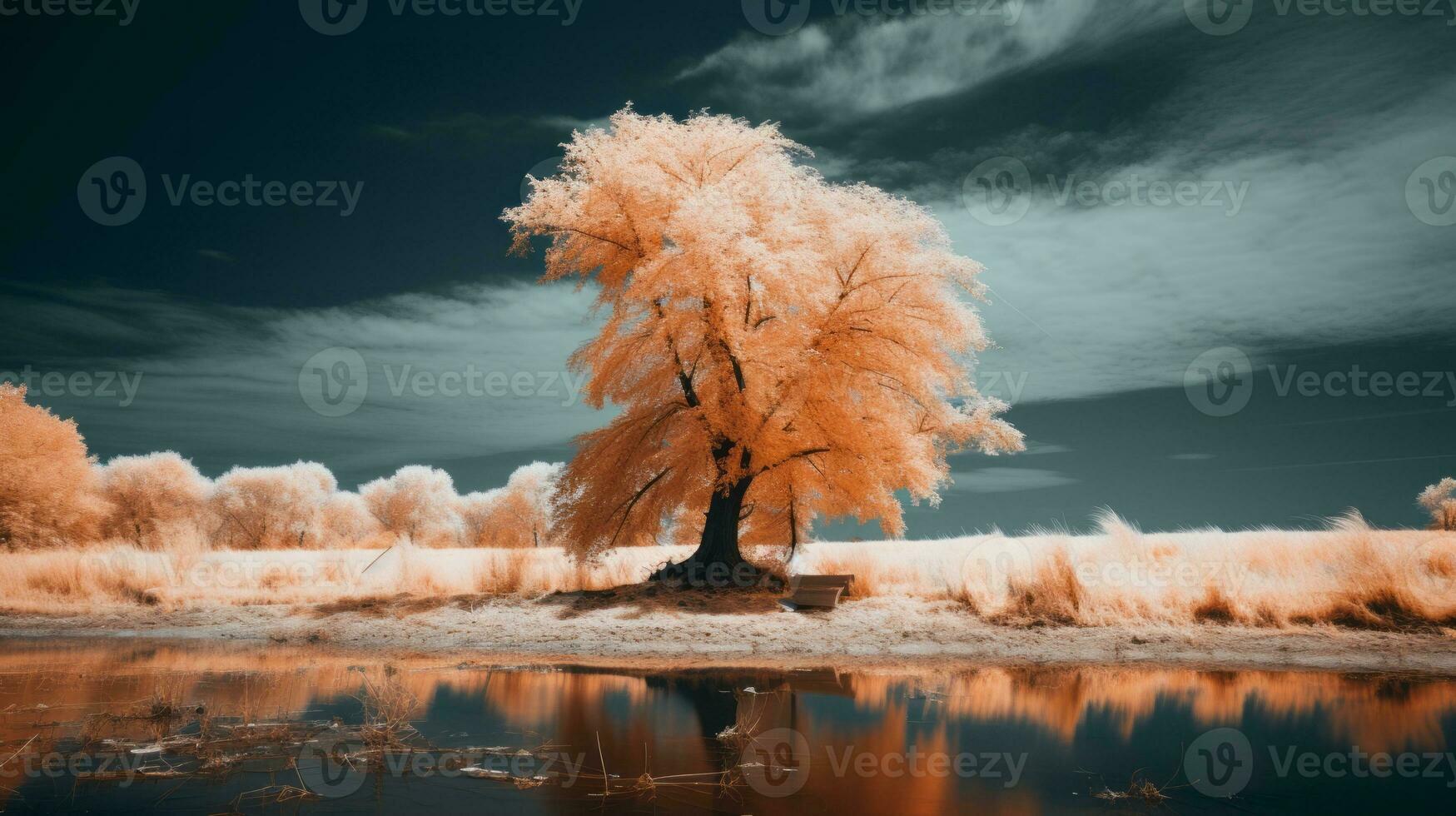 an infrared image of a tree in the field generative ai photo