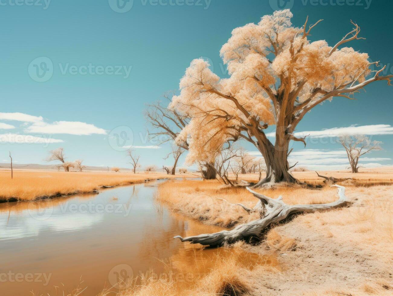 an infrared image of a tree in the middle of a field generative ai photo