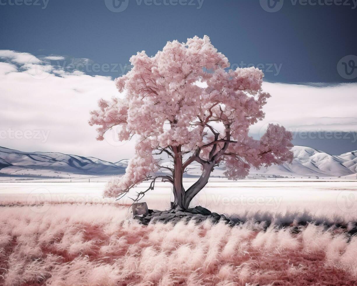 an infrared image of a tree in a field generative ai photo