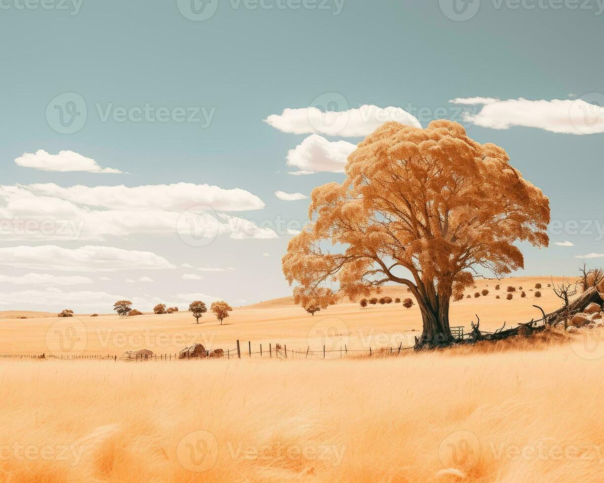 an infrared image of a tree in the middle of a field generative ai photo