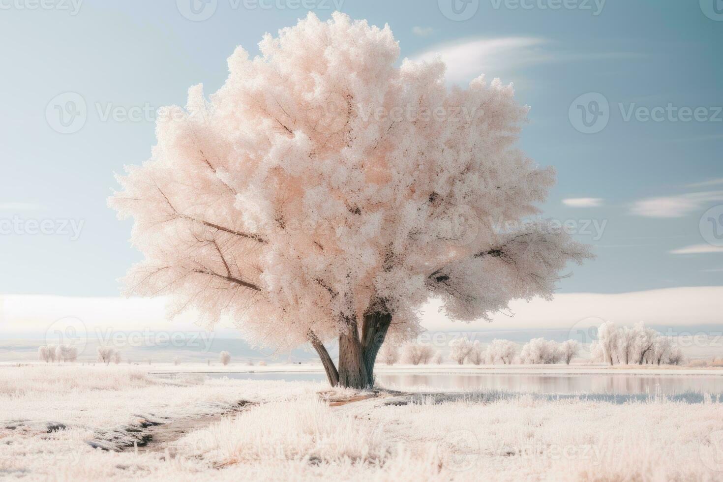 an infrared image of a tree in the snow generative ai photo