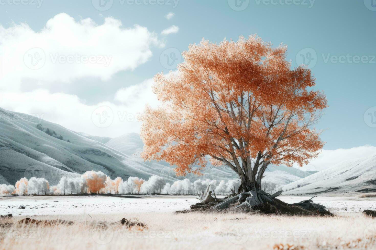 an infrared image of a tree in the middle of a field generative ai photo