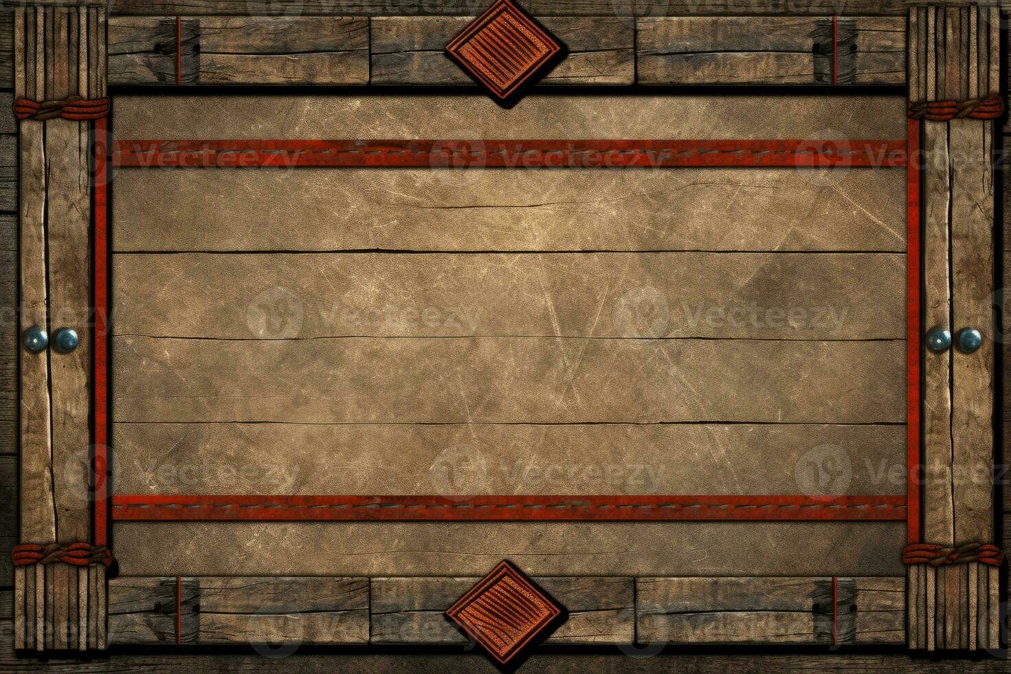 an old wooden frame with a red border generative ai photo