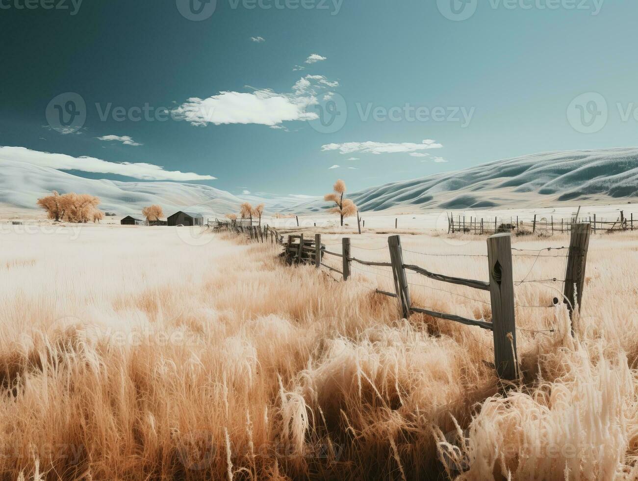 un infrarrojo imagen de un campo con un cerca generativo ai foto