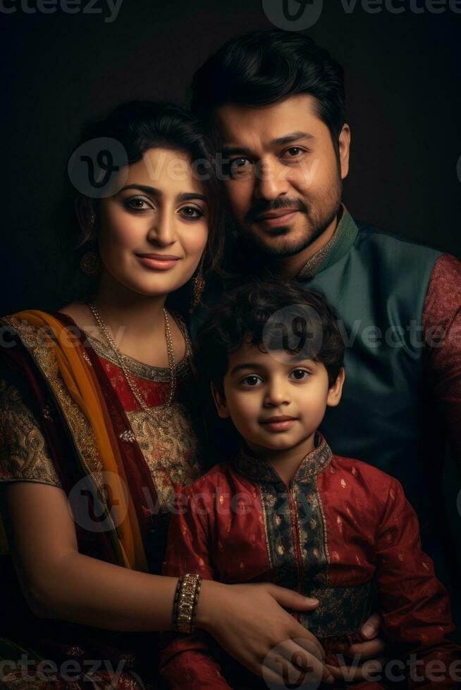 an indian family posing for a portrait generative ai photo