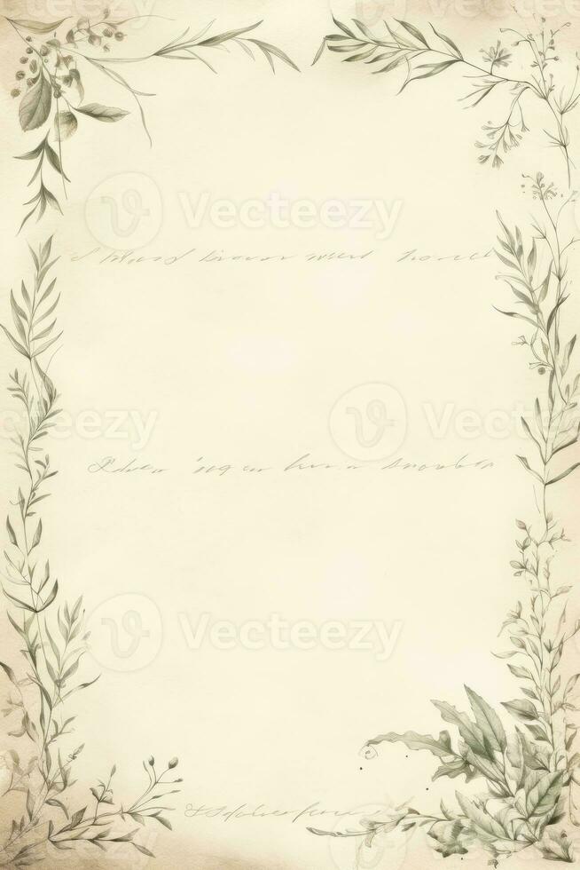 an old paper with flowers and leaves on it generative ai photo