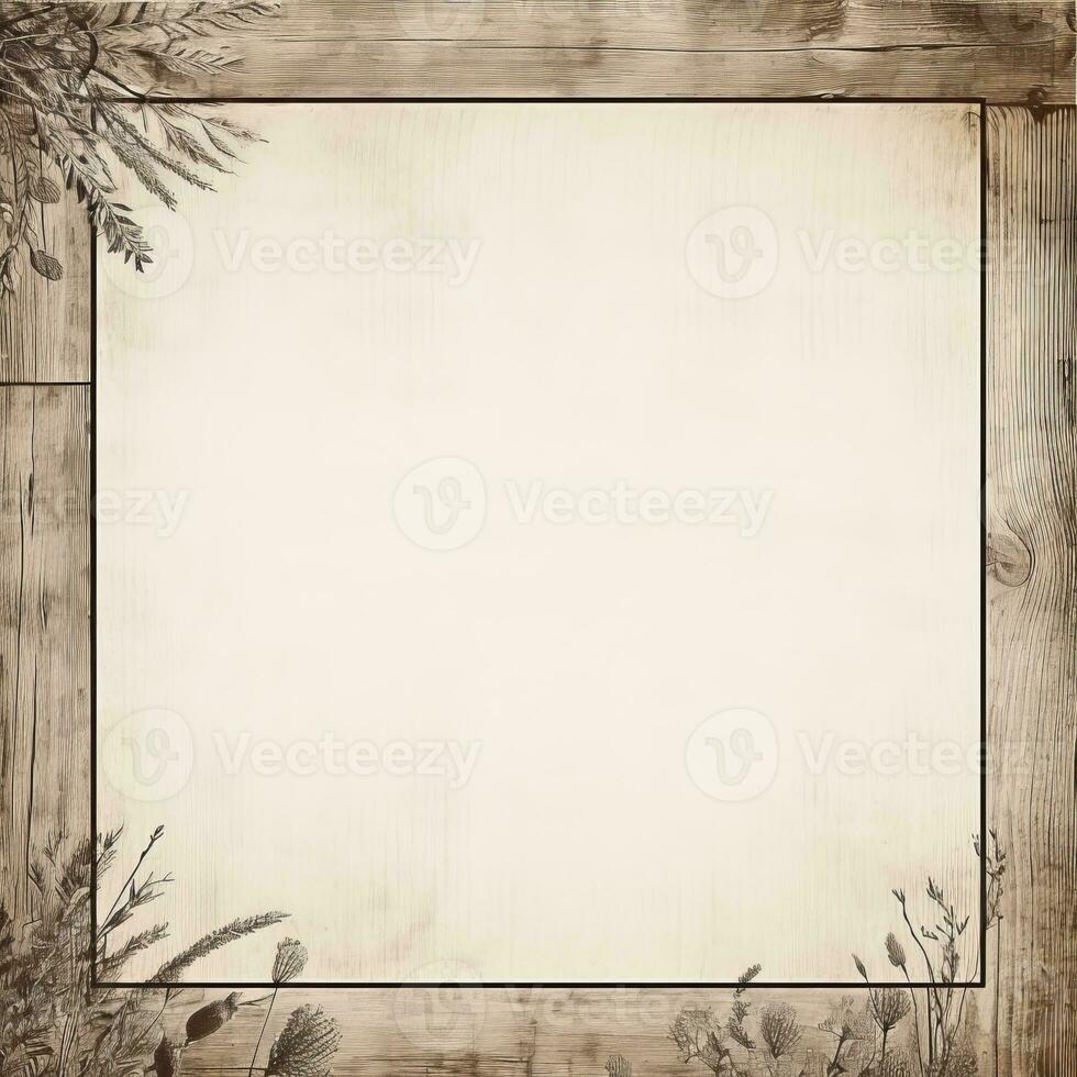 an old wooden frame with flowers and leaves on it generative ai photo