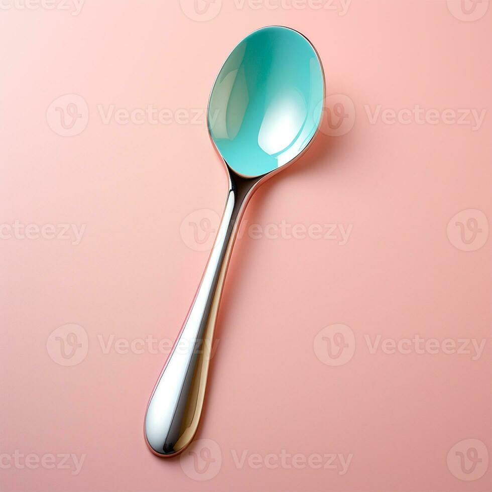 AI generated Wooden varnished spoon isolated on a plain background - AI Generated Image photo