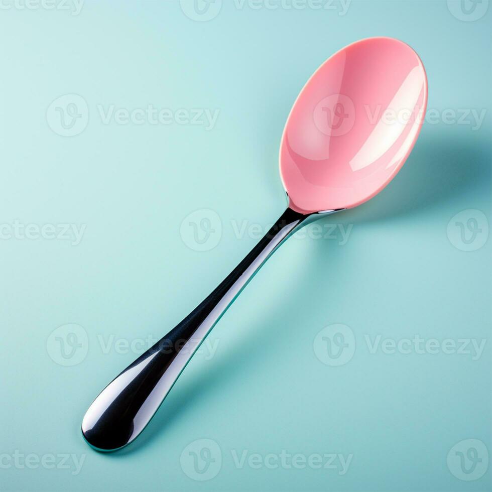 AI generated Wooden varnished spoon isolated on a plain background - AI Generated Image photo