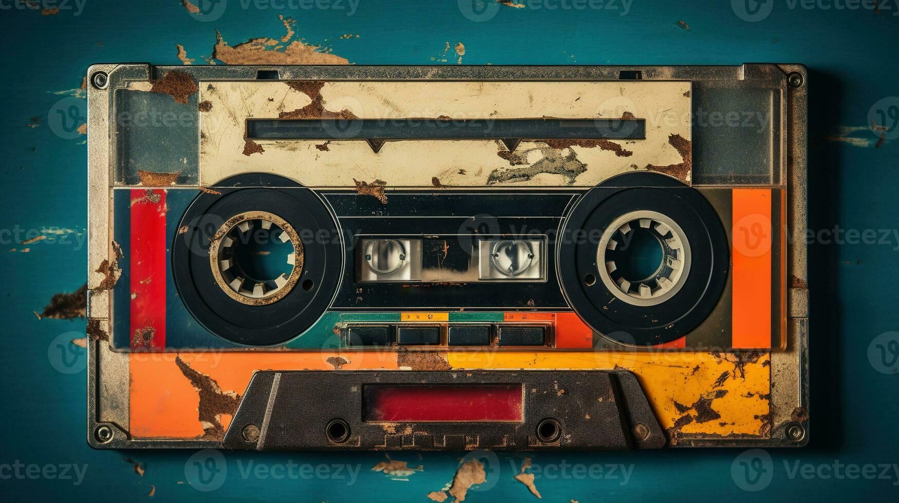 AI generated Generative AI, photo of old audio tape cassette, vintage nostalgic object for the design of the 80s