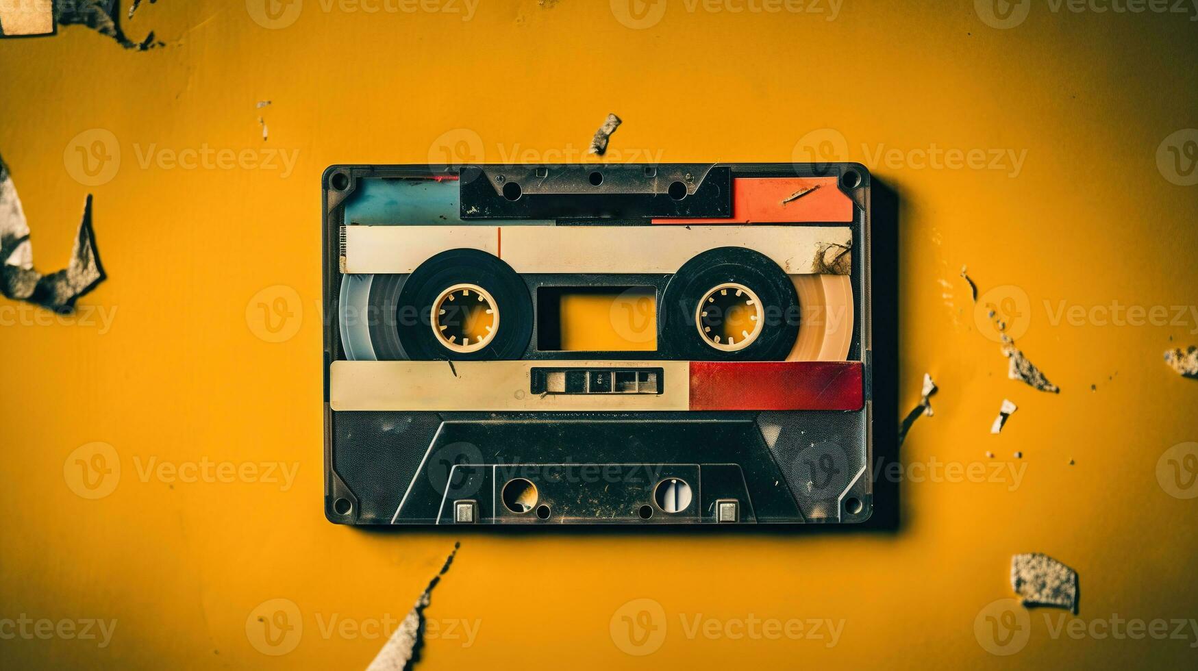 AI generated Generative AI, photo of old audio tape cassette, vintage nostalgic object for the design of the 80s