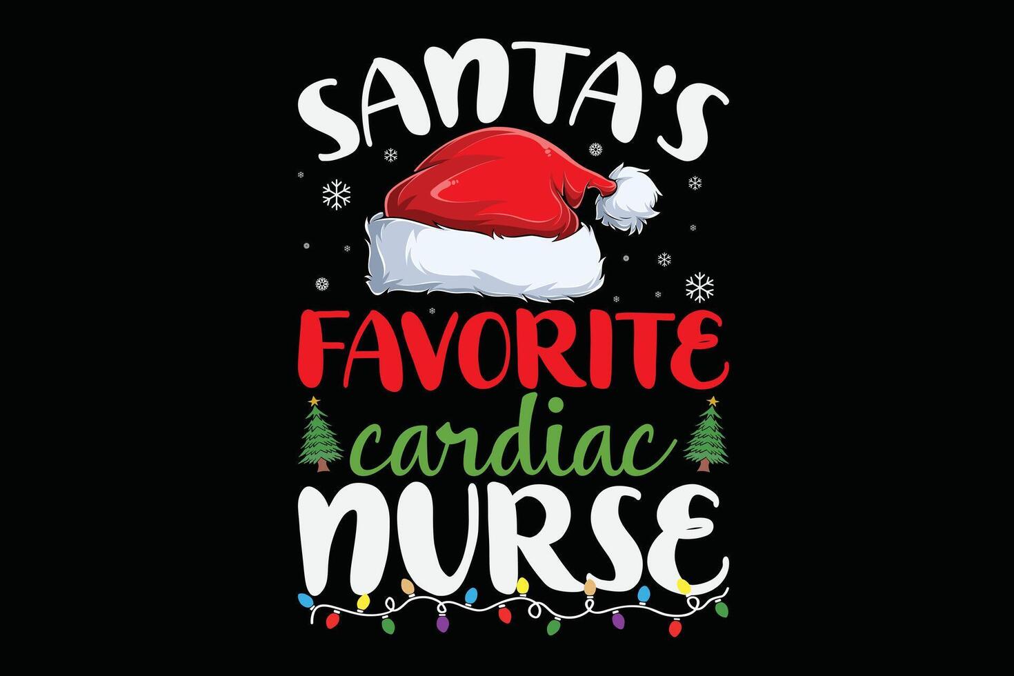 Funny Santa's Favorite Cardiac Nurse Christmas Santa Hat T-Shirt Design vector