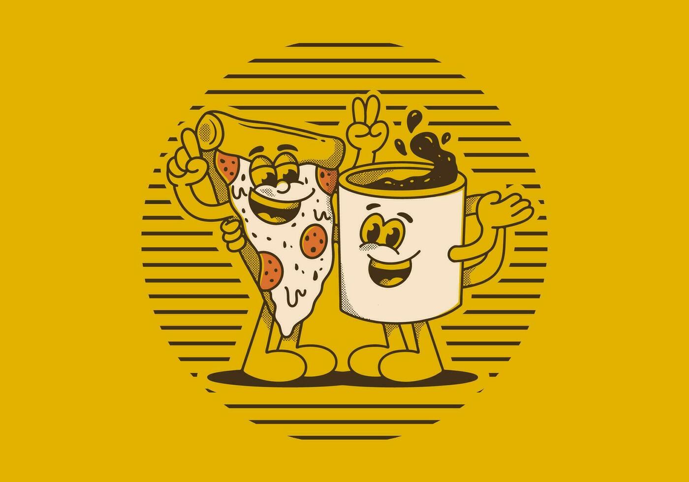Mascot character of a coffee mug and a slice pizza vector