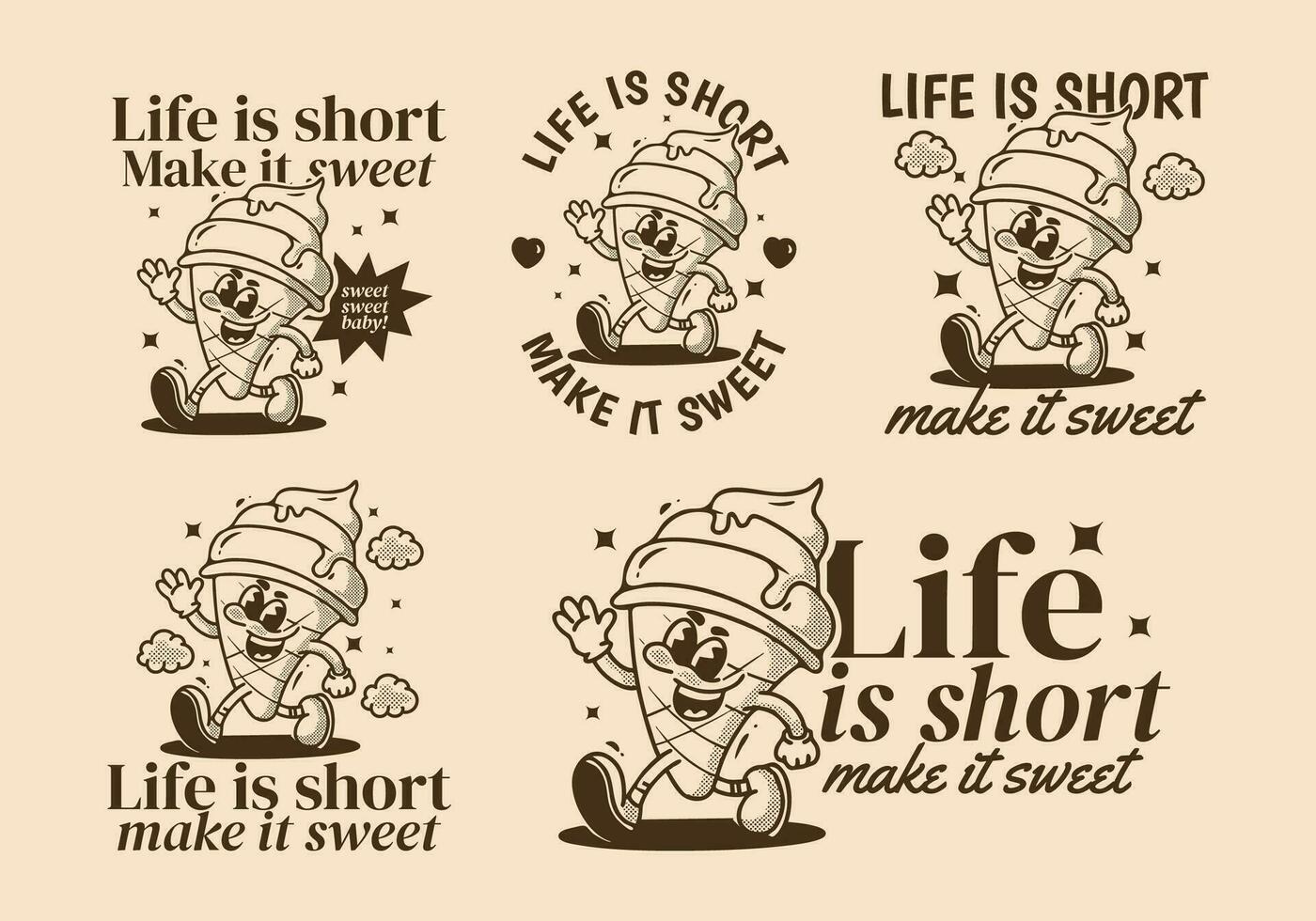 vida es corto, hacer eso dulce. mascota personaje ilustración de caminando hielo crema vector
