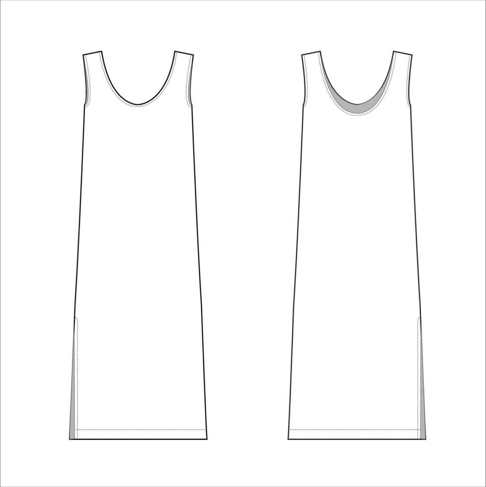 Maxi Dress, A Line Dress Front and Back Vector Template