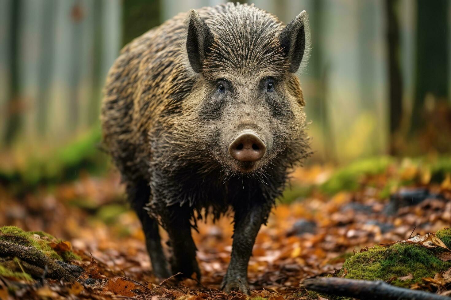 ai generado salvaje Jabali sus scrofa en el bosque, salvaje Jabali, sus escrofa, checo república, ai generado foto