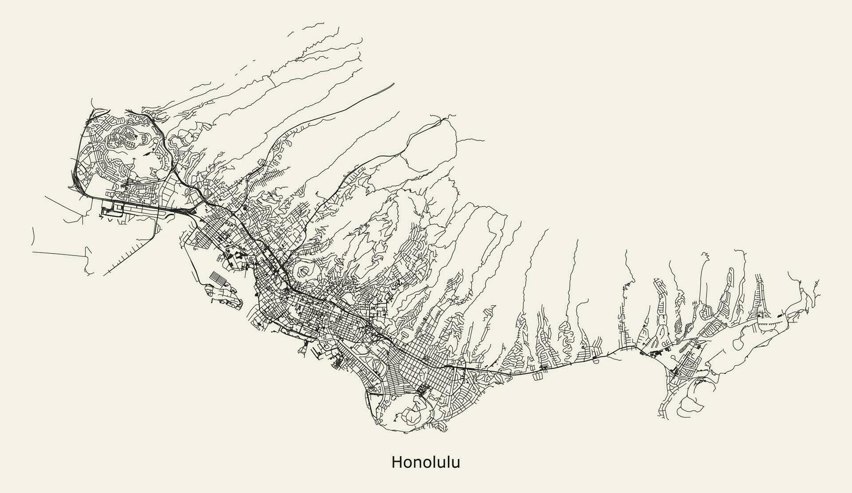 Vector road city map Honolulu, Hawaii, USA