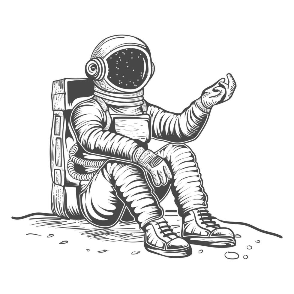 Astronaut sit in moon at space vector design.