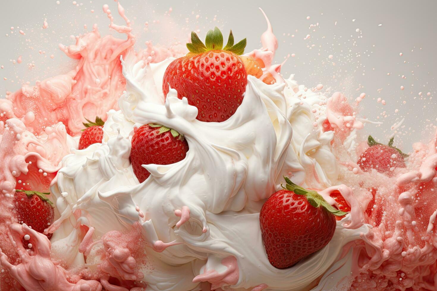 AI generated Strawberry milkshake with whipped cream, close-up, Whipped Cream Fantasy, A Strawberry Symphony, AI Generated photo