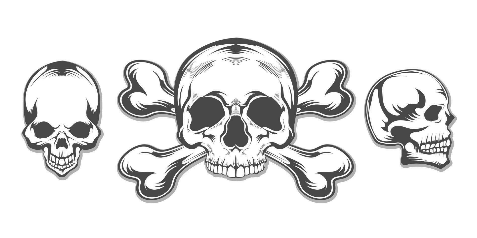 Skull And Crossbones hand drawing vector skull set
