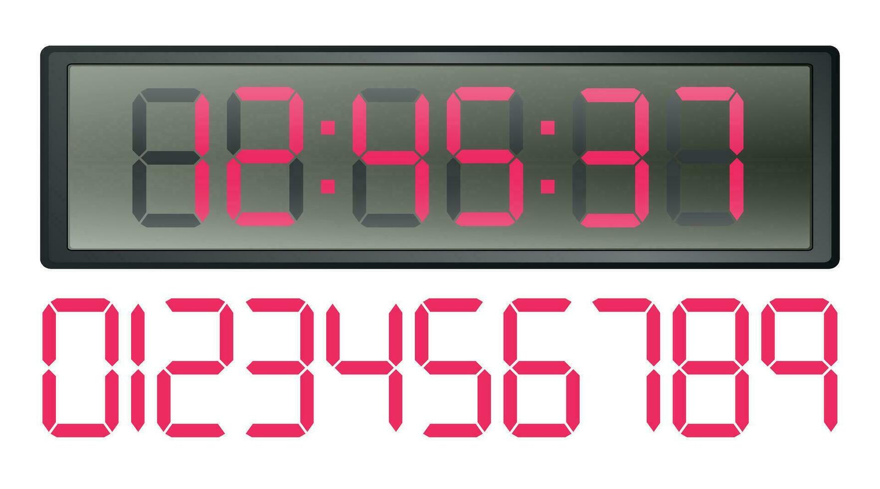 Digital clocks display with a set of digital numbers vector
