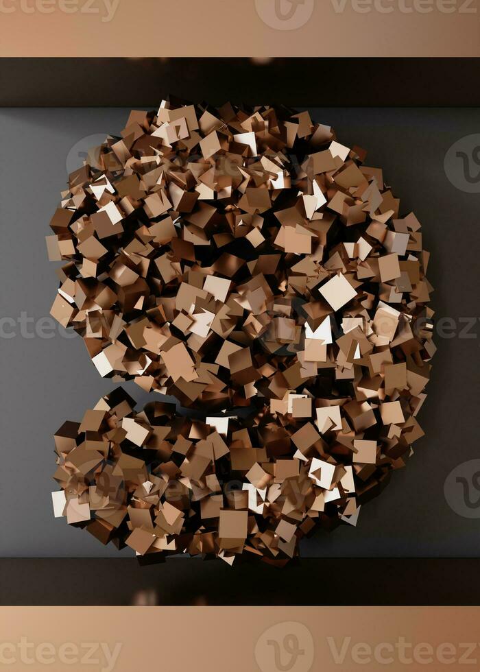 Brown glossy number nine on dark background. Symbol 9. Ninth birthday party, business anniversary. Festive event. Vertical picture. 3D render. photo