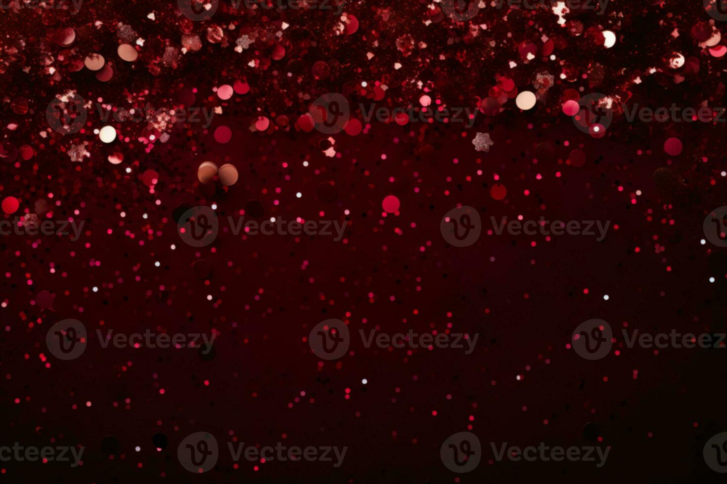 AI generated Beautiful dark red Christmas background with shining glitter and empty space. Particles, confetti. Copy space for your text. Merry Xmas, Happy New Year. Festive backdrop photo