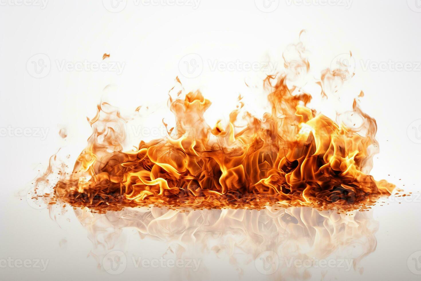 AI generated Fire flames on a white background. Generated by artificial intelligence photo