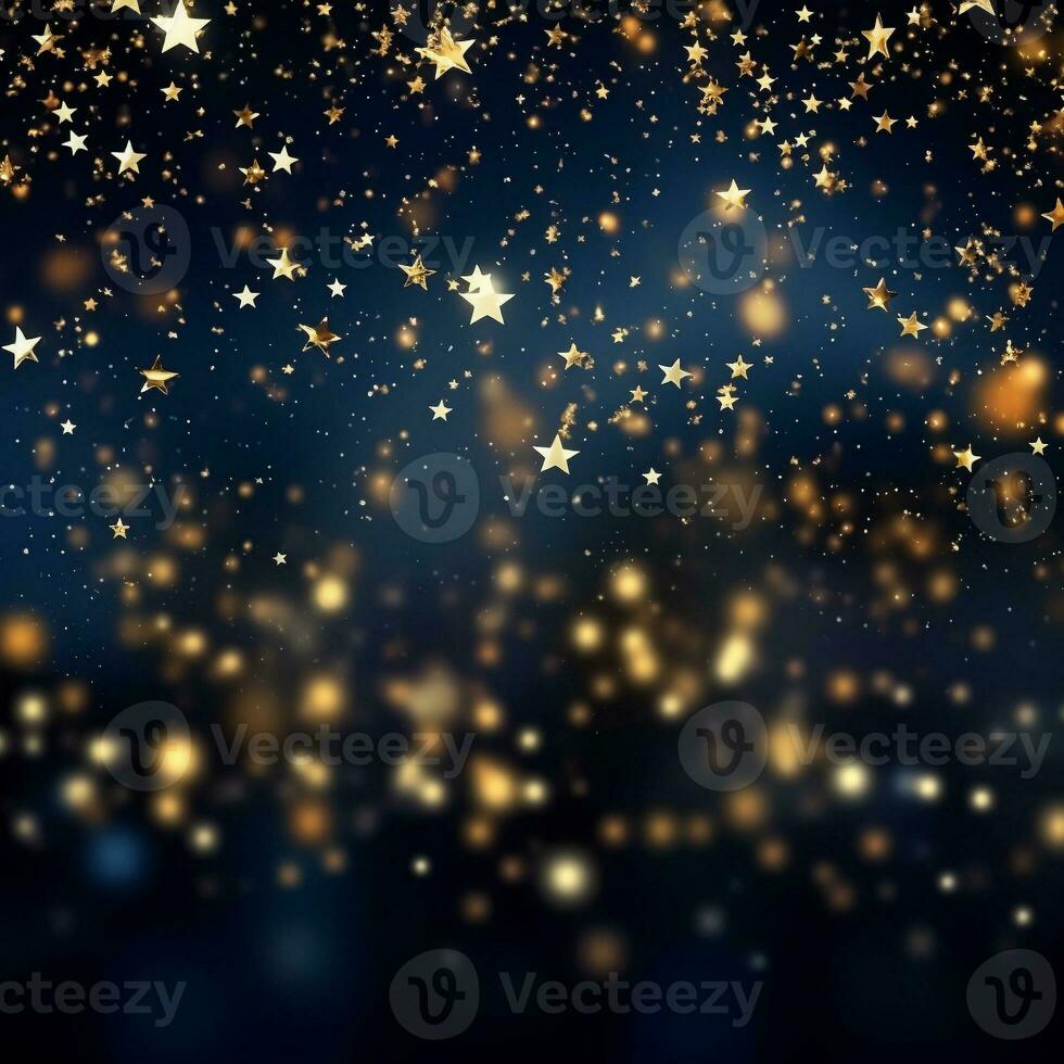 AI generated AI Generated abstract blurry sparkling background with golden star foil particles for Christmas holiday design concept. photo