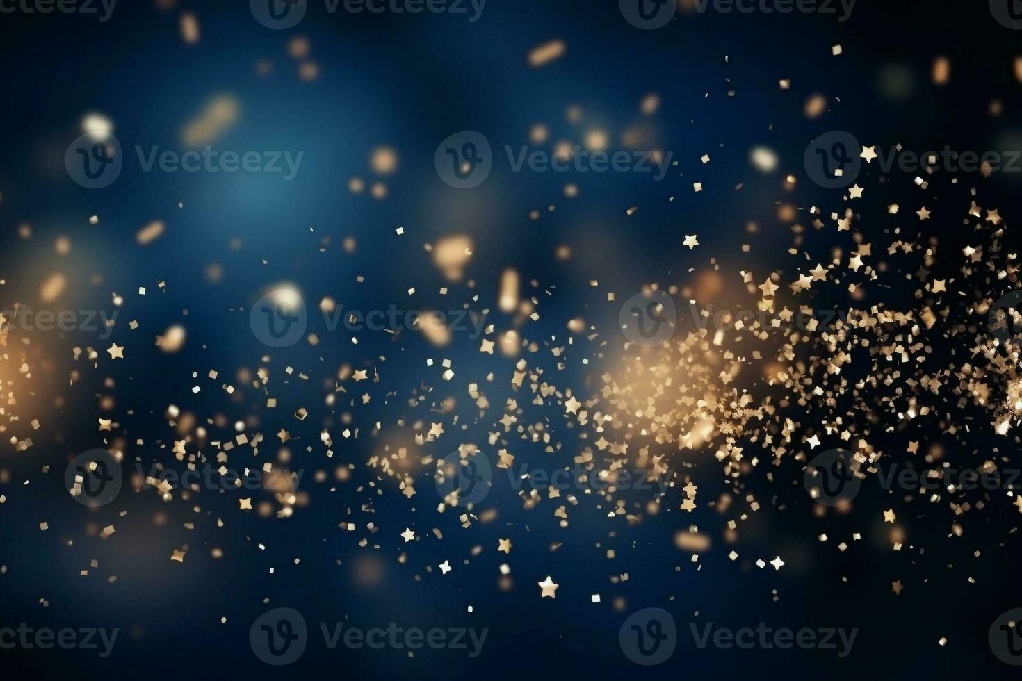 AI generated AI Generated abstract blurry sparkling background with golden star foil particles for Christmas holiday design concept. photo