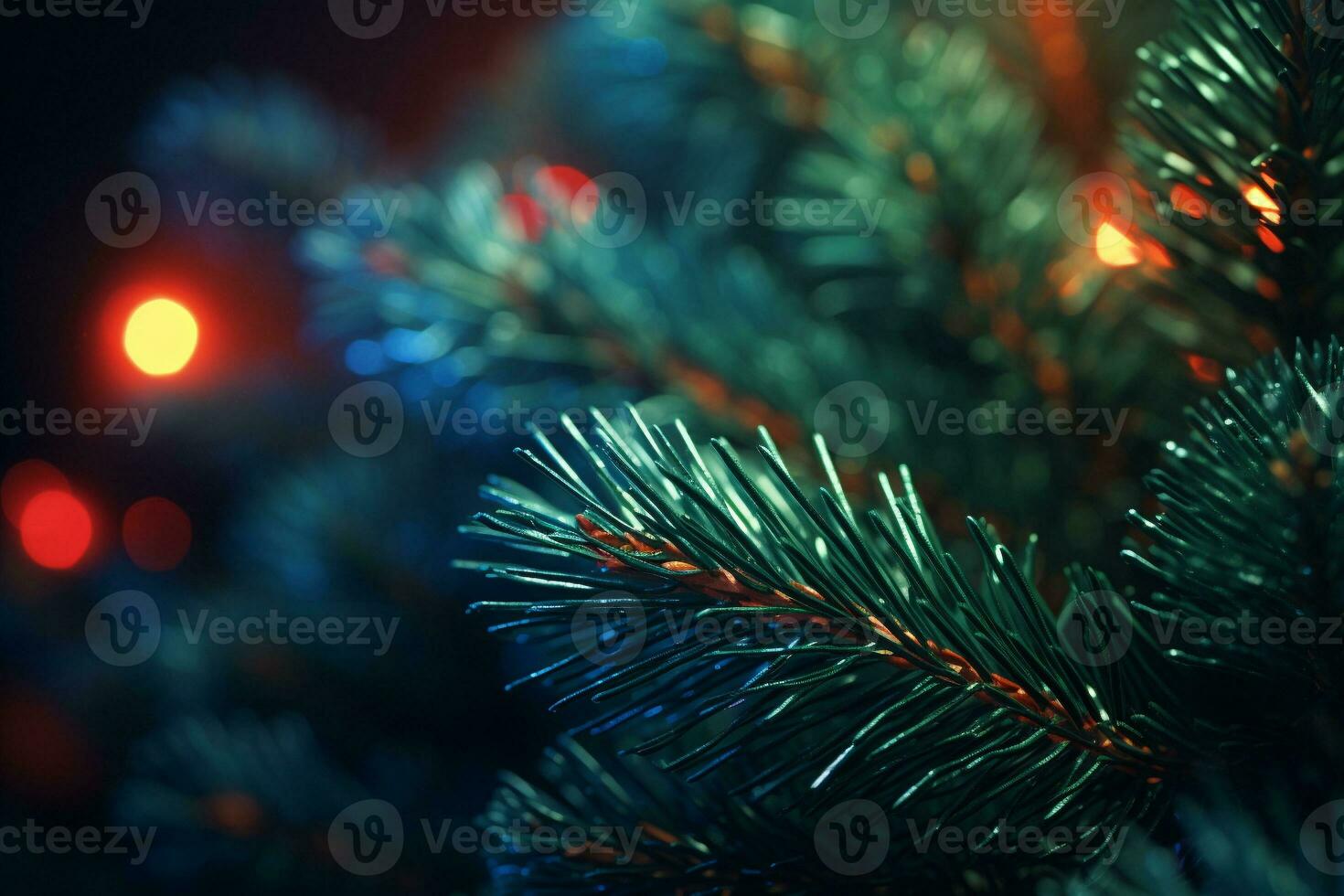 AI generated AI Generated macro close up of Christmas tree branch with decorations. photo