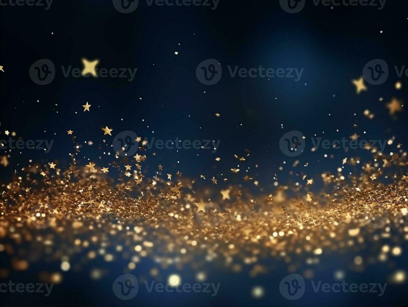 AI generated AI Generated abstract blurry sparkling background with golden star foil particles for Christmas holiday design concept. photo