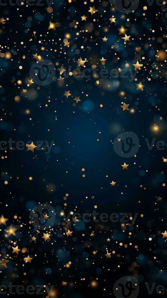 AI generated AI Generated abstract blurry sparkling background with golden star foil particles for Christmas holiday design concept. photo