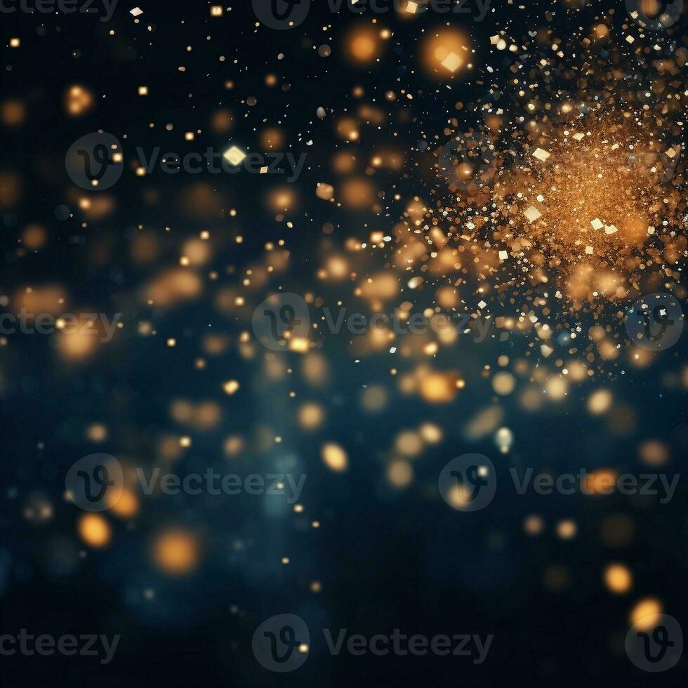 AI generated AI Generated abstract blurry sparkling background with golden star foil particles for Christmas holiday design concept. photo