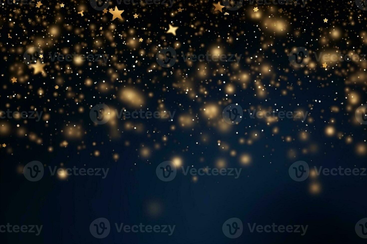 AI generated AI Generated abstract blurry sparkling background with golden star foil particles for Christmas holiday design concept. photo