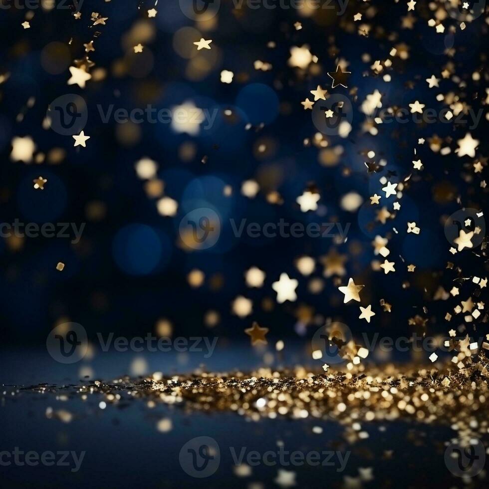 AI generated AI Generated abstract blurry sparkling background with golden star foil particles for Christmas holiday design concept. photo