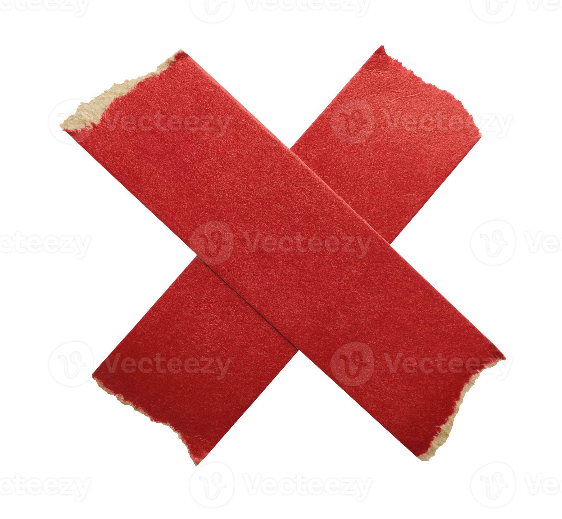 Adhesive red paper X shaped tape cut out on white background 35151035