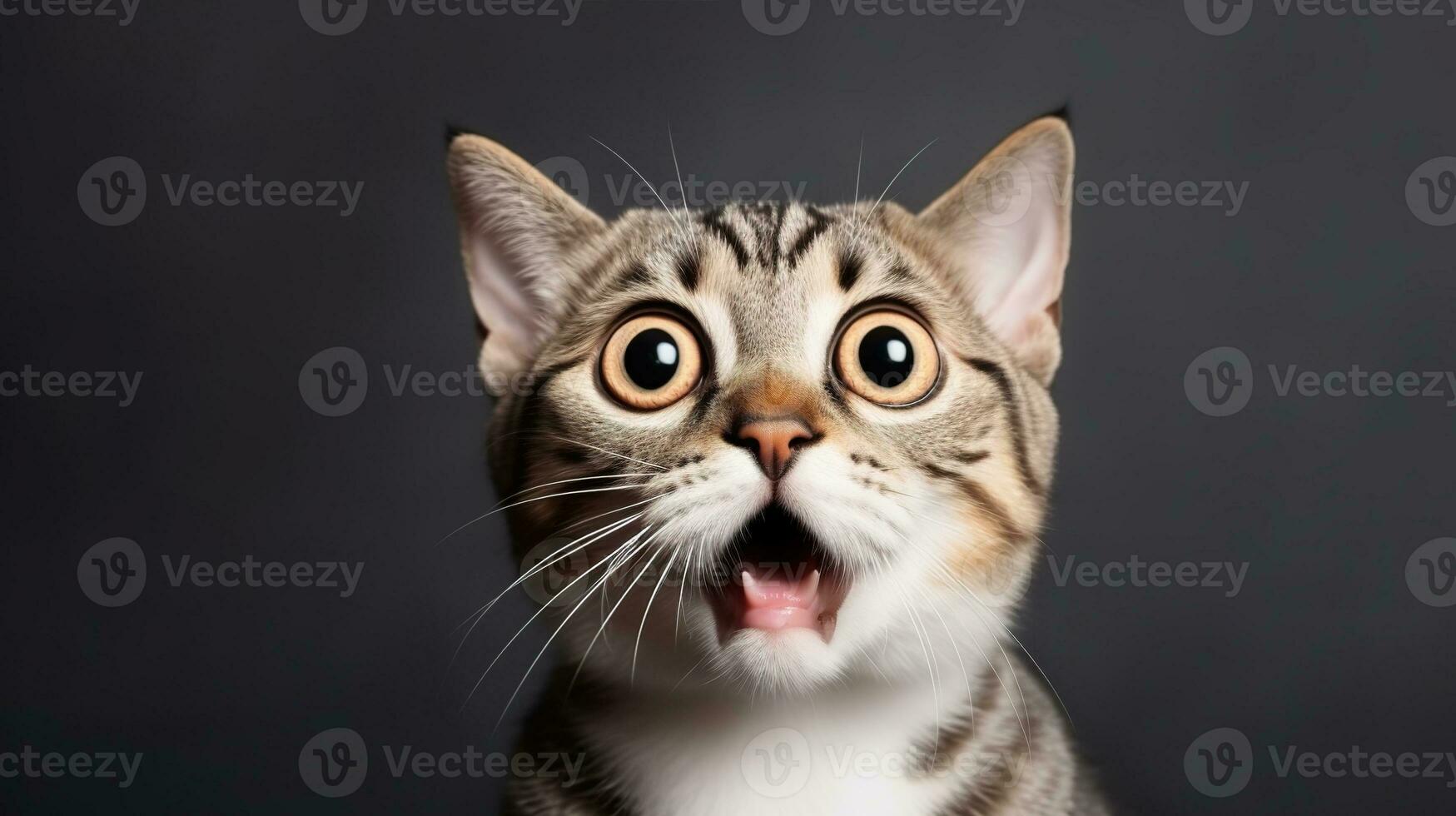 AI generated Surprised Cat with Big Eyes Isolated on the Minimalist Background photo