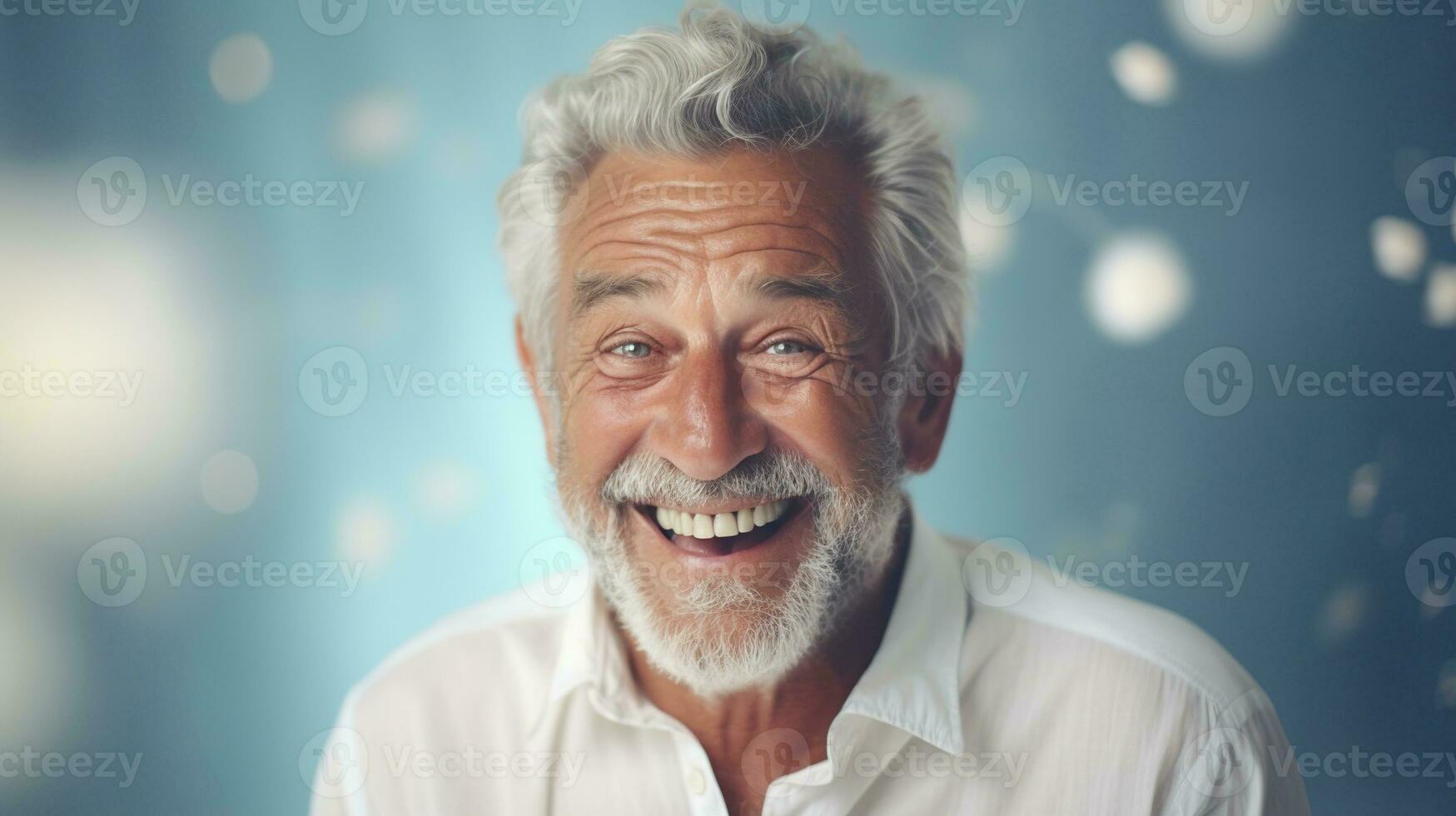 AI generated Happy Senior Man on the Minimalist Background photo