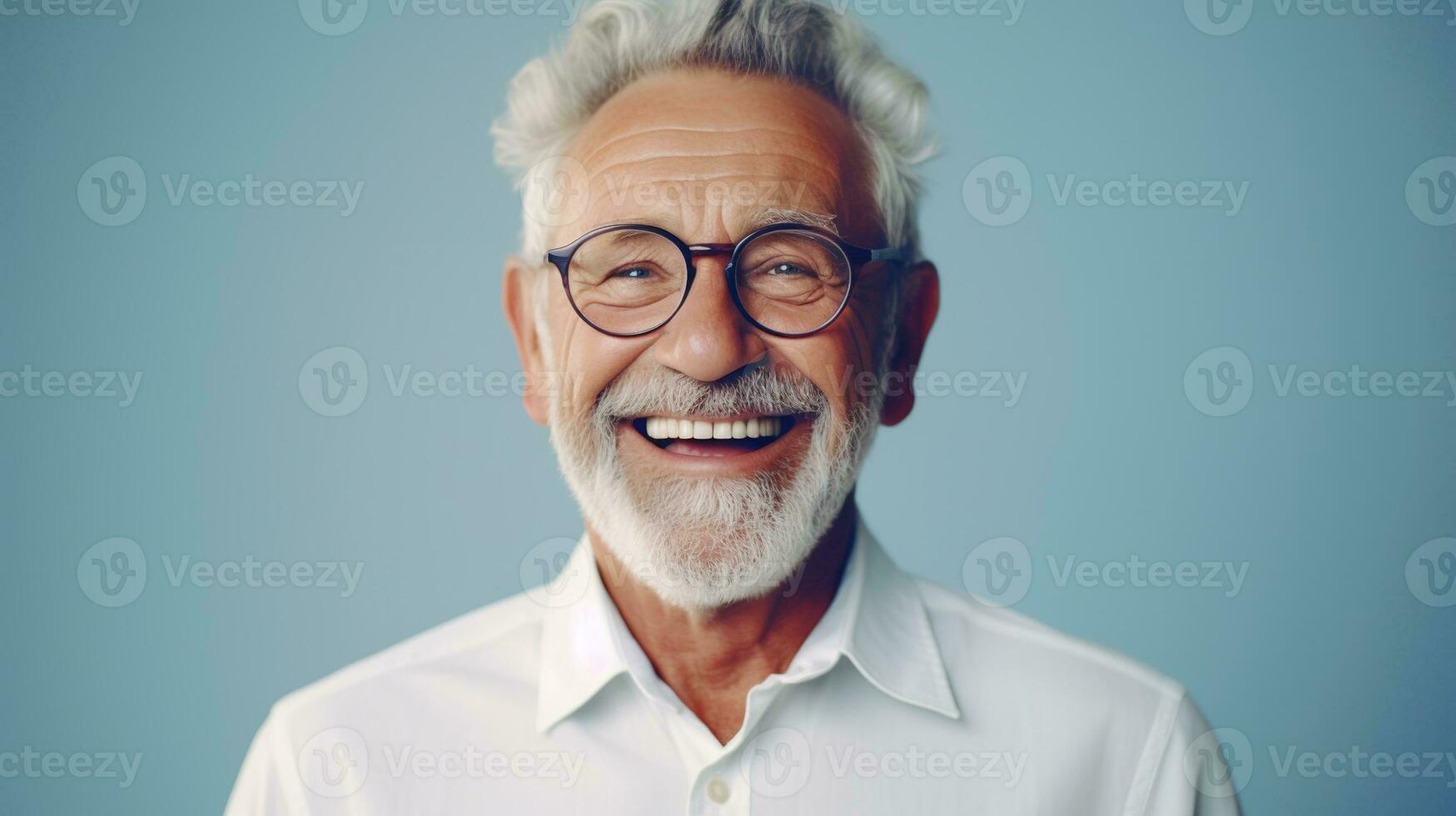 AI generated Happy Senior Man on the Minimalist Background photo
