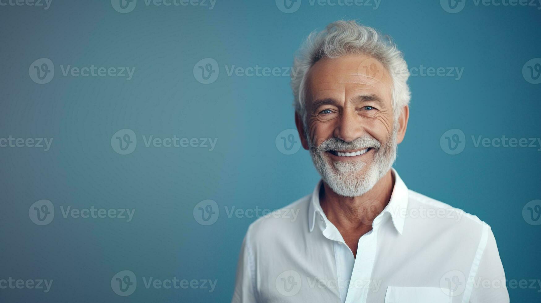 AI generated Happy Senior Man on the Minimalist Background photo