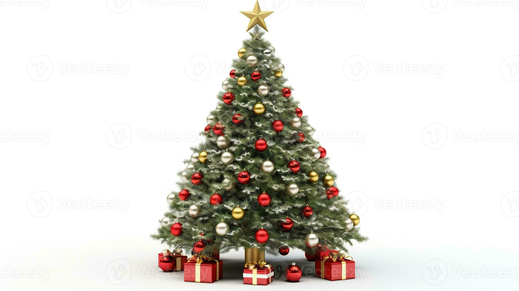 AI generated Christmas Tree with Decorations Isolated on the White Background photo