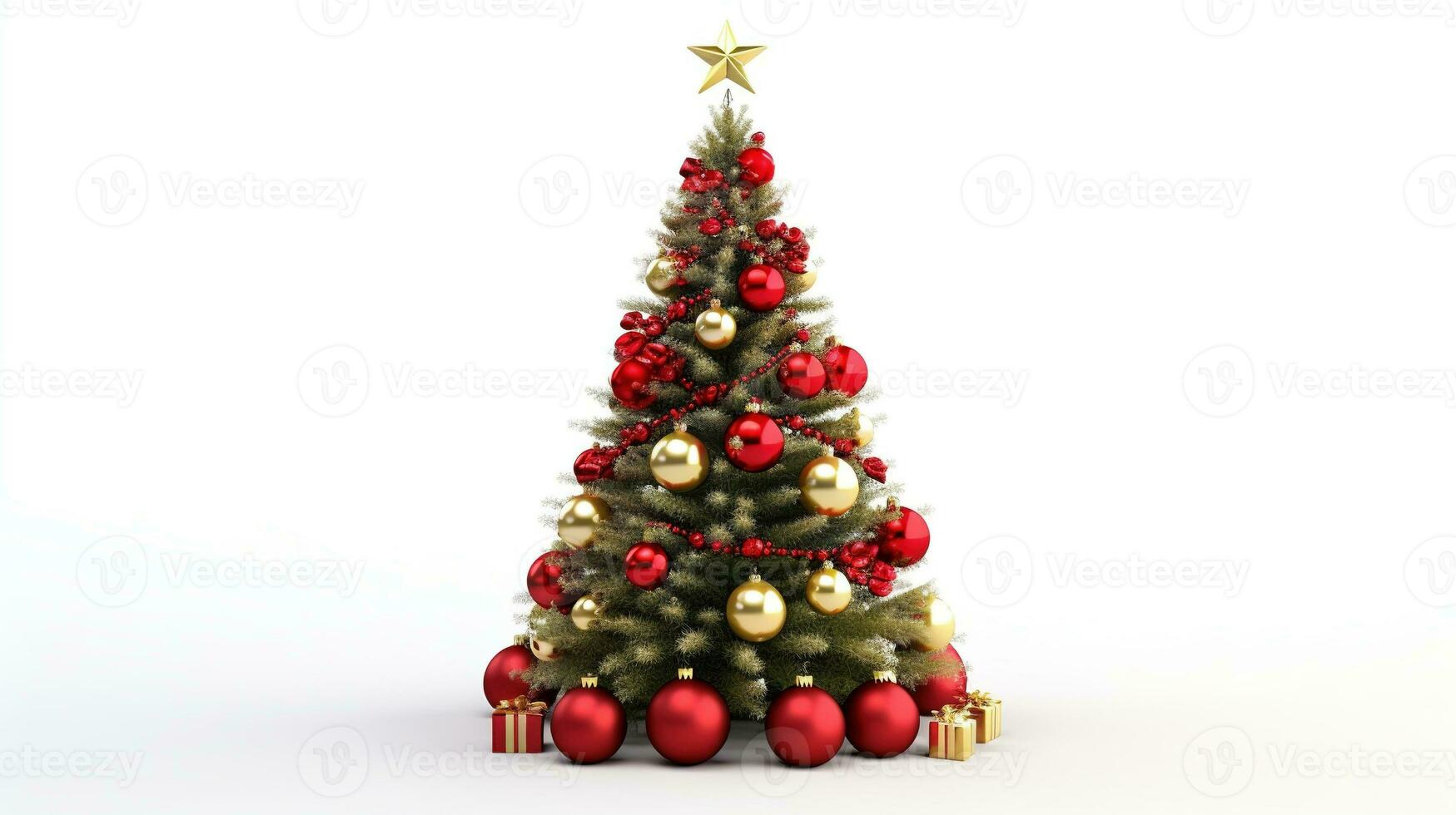 AI generated Christmas Tree with Decorations Isolated on the White Background photo