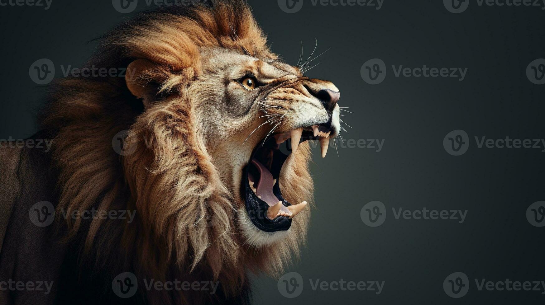 AI generated Lion Roaring Isolated on the Minimalist Background photo