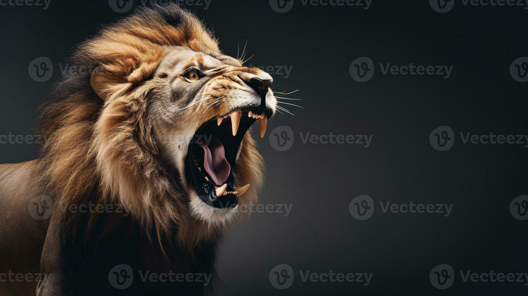 AI generated Lion Roaring Isolated on the Minimalist Background photo