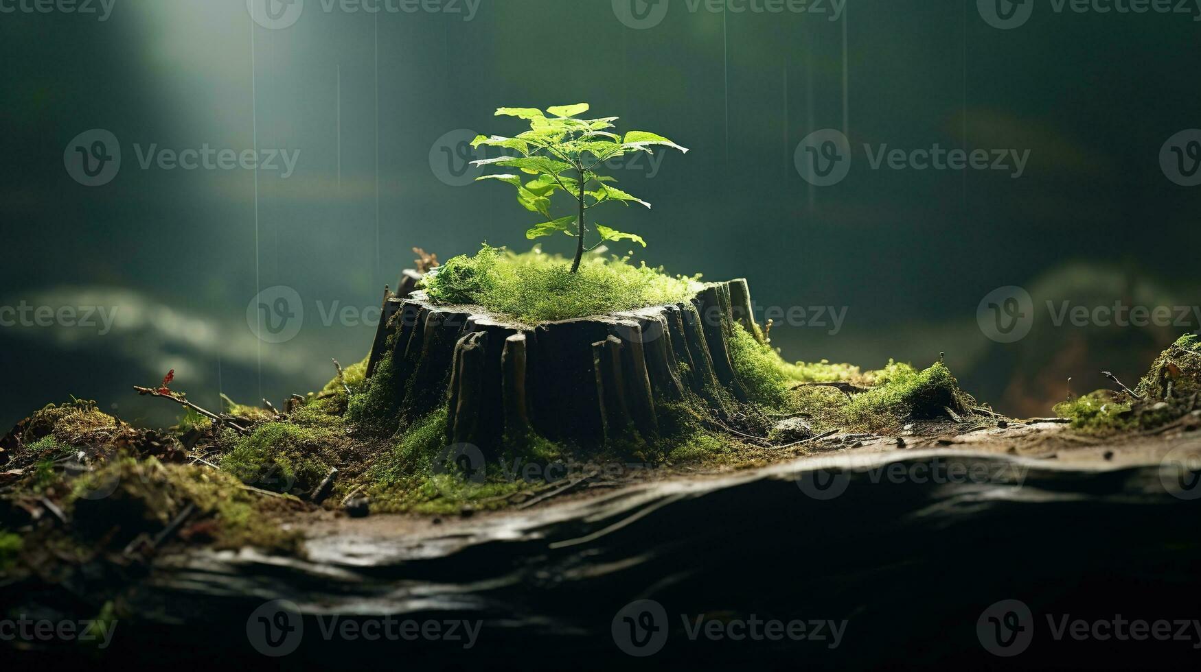 AI generated A Young Tree Emerging from Old Tree Stump photo