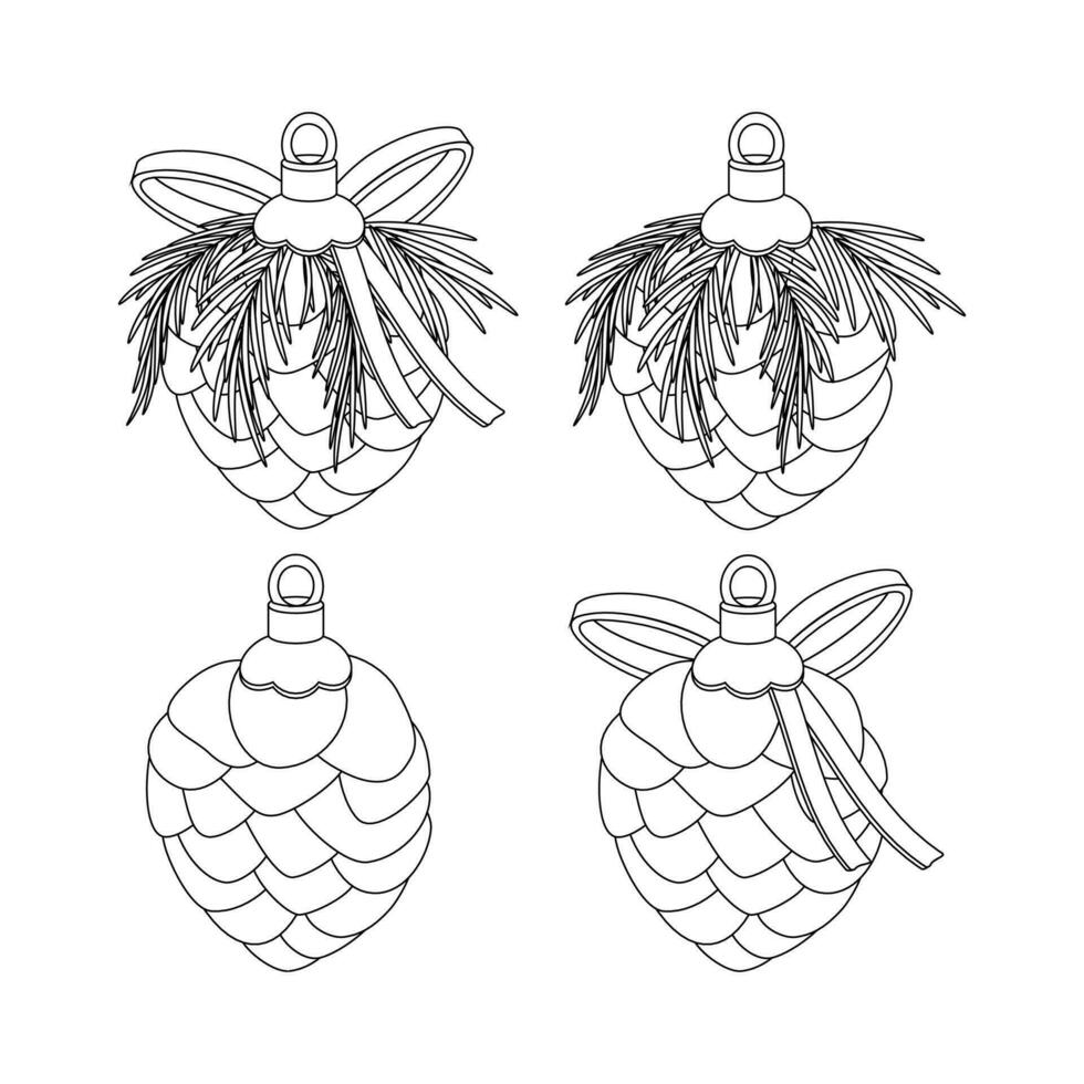 Set of Christmas toy, ornament for the tree, pine cone. Winter holiday elements. vector