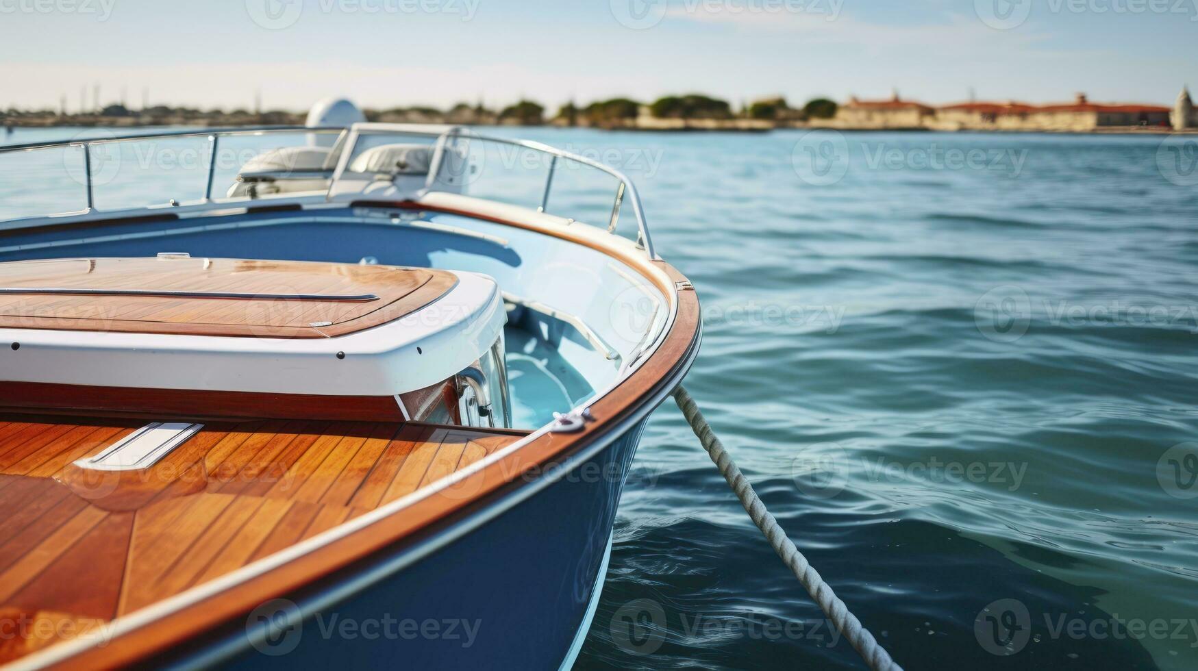 AI generated A Panoramic Perspective from the Top of a Boat Sailing the Sea photo