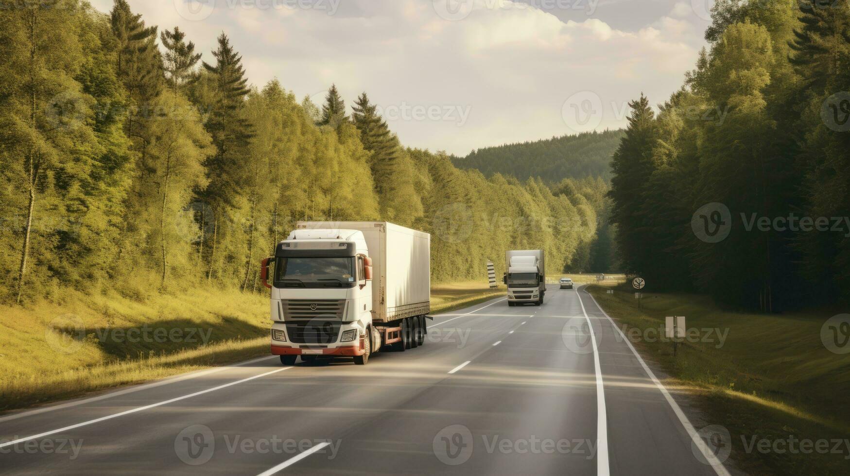 AI generated A White Truck's Peaceful Drive Through the Heart of the Forest photo